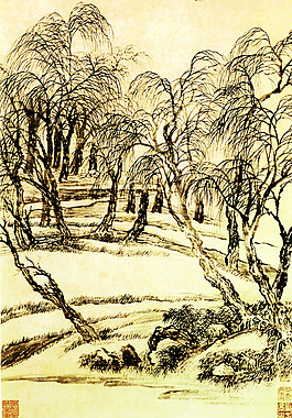 柳樹風(fēng)景水墨畫