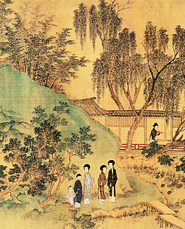 柳樹閑暇水墨畫