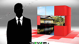紅色旋轉(zhuǎn)魔方的電視虛擬演播室AE模板