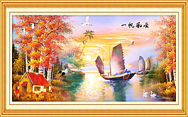 一帆風(fēng)順裝飾油畫PSD素材下載