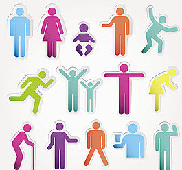 14款彩色人物貼紙矢量圖