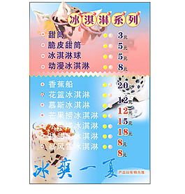 冰淇淋店菜單