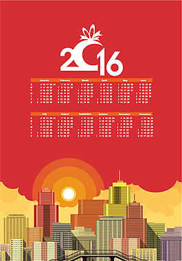 2016年都市風(fēng)景年歷矢量素材