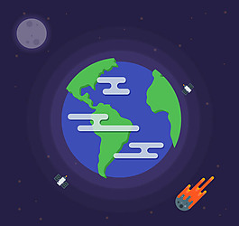 太空中的地球和火箭矢量