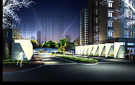 小区夜景景观效果图
