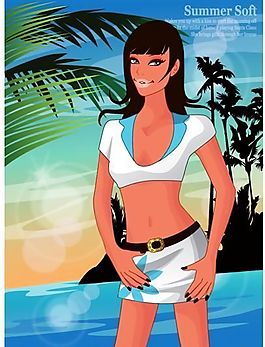 時尚女性 浪漫夏日 沙灘泳裝 矢量人物 AI_86