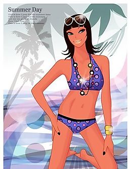 時(shí)尚女性 浪漫夏日 沙灘泳裝 矢量人物 AI_84