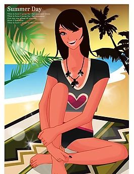時(shí)尚女性 浪漫夏日 沙灘泳裝 矢量人物 AI_82