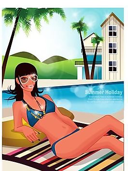 時(shí)尚女性 浪漫夏日 沙灘泳裝 矢量人物 AI_81
