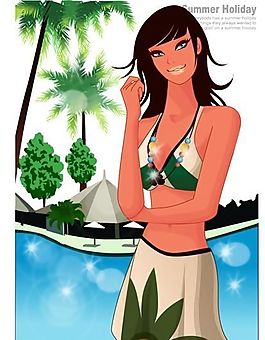 時(shí)尚女性 浪漫夏日 沙灘泳裝 矢量人物 AI_80