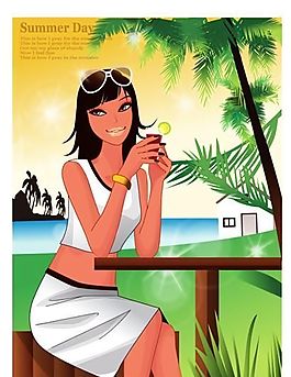 時(shí)尚女性 浪漫夏日 沙灘泳裝 矢量人物 AI_79