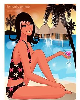 時(shí)尚女性 浪漫夏日 沙灘泳裝 矢量人物 AI_78