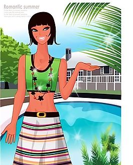 時尚女性 浪漫夏日 沙灘泳裝 矢量人物 AI_77