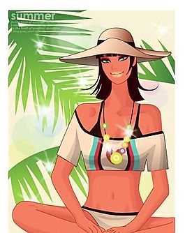 時(shí)尚女性 浪漫夏日 沙灘泳裝 矢量人物 AI_72
