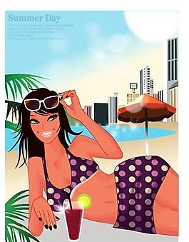 時(shí)尚女性 浪漫夏日 沙灘泳裝 矢量人物 AI_71