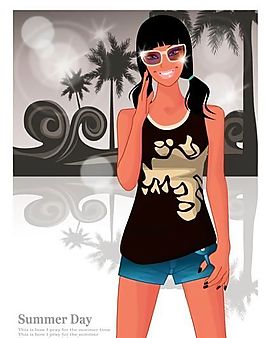 時(shí)尚女性 浪漫夏日 沙灘泳裝 矢量人物 AI_69