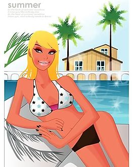 時(shí)尚女性 浪漫夏日 沙灘泳裝 矢量人物 AI_65