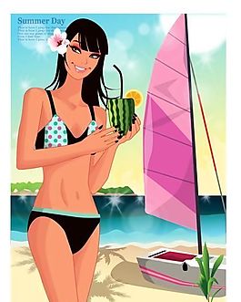 時尚女性 浪漫夏日 沙灘泳裝 矢量人物 AI_64