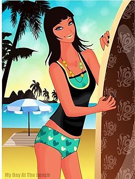 時(shí)尚女性 浪漫夏日 沙灘泳裝 矢量人物 AI_62