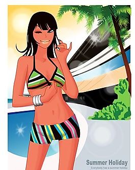 時(shí)尚女性 浪漫夏日 沙灘泳裝 矢量人物 AI_56