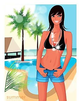 時(shí)尚女性 浪漫夏日 沙灘泳裝 矢量人物 AI_55