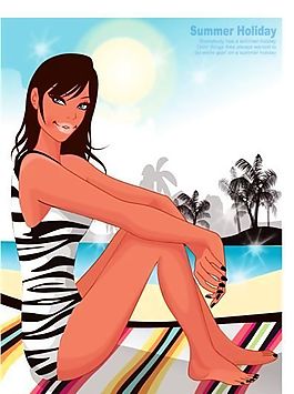 時(shí)尚女性 浪漫夏日 沙灘泳裝 矢量人物 AI_53
