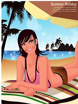 時(shí)尚女性 浪漫夏日 沙灘泳裝 矢量人物 AI_50