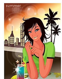 時(shí)尚女性 浪漫夏日 沙灘泳裝 矢量人物 AI_49