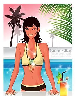 時(shí)尚女性 浪漫夏日 沙灘泳裝 矢量人物 AI_45