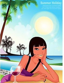 時(shí)尚女性 浪漫夏日 沙灘泳裝 矢量人物 AI_44