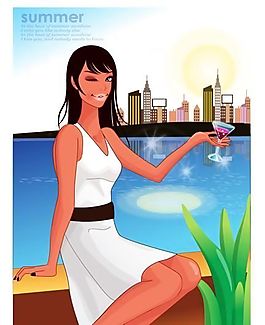 時(shí)尚女性 浪漫夏日 沙灘泳裝 矢量人物 AI_42