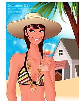 時尚女性 浪漫夏日 沙灘泳裝 矢量人物 AI_37