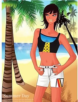 時(shí)尚女性 浪漫夏日 沙灘泳裝 矢量人物 AI_35