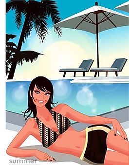 時(shí)尚女性 浪漫夏日 沙灘泳裝 矢量人物 AI_34