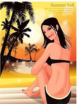 時(shí)尚女性 浪漫夏日 沙灘泳裝 矢量人物 AI_33