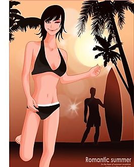 時(shí)尚女性 浪漫夏日 沙灘泳裝 矢量人物 AI_32