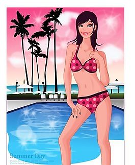 時(shí)尚女性 浪漫夏日 沙灘泳裝 矢量人物 AI_31