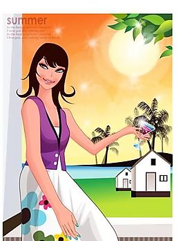 時(shí)尚女性 浪漫夏日 沙灘泳裝 矢量人物 AI_29