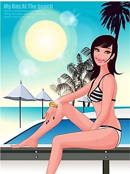 時尚女性 浪漫夏日 沙灘泳裝 矢量人物 AI_27