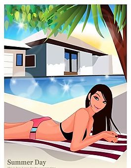 時(shí)尚女性 浪漫夏日 沙灘泳裝 矢量人物 AI_26