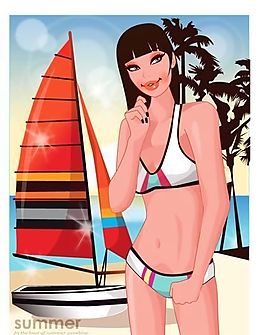 時(shí)尚女性 浪漫夏日 沙灘泳裝 矢量人物 AI_21