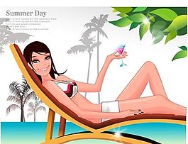 時(shí)尚女性 浪漫夏日 沙灘泳裝 矢量人物 AI_20