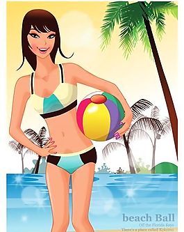 時(shí)尚女性 浪漫夏日 沙灘泳裝 矢量人物 AI_16