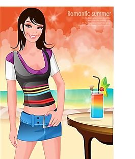 時(shí)尚女性 浪漫夏日 沙灘泳裝 矢量人物 AI_13