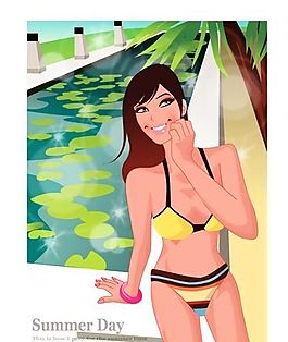 時(shí)尚女性 浪漫夏日 沙灘泳裝 矢量人物 AI_12