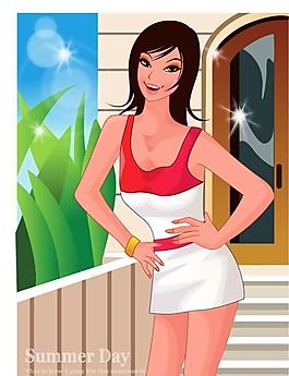 時尚女性 浪漫夏日 沙灘泳裝 矢量人物 AI_10
