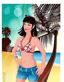 時尚女性 浪漫夏日 沙灘泳裝 矢量人物 AI_07