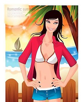 時尚女性 浪漫夏日 沙灘泳裝 矢量人物 AI_06