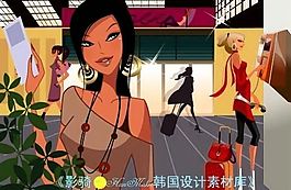 時(shí)尚城市女性 矢量 卡通人物 AI_0119