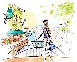時尚女孩 矢量插畫 AI_0135